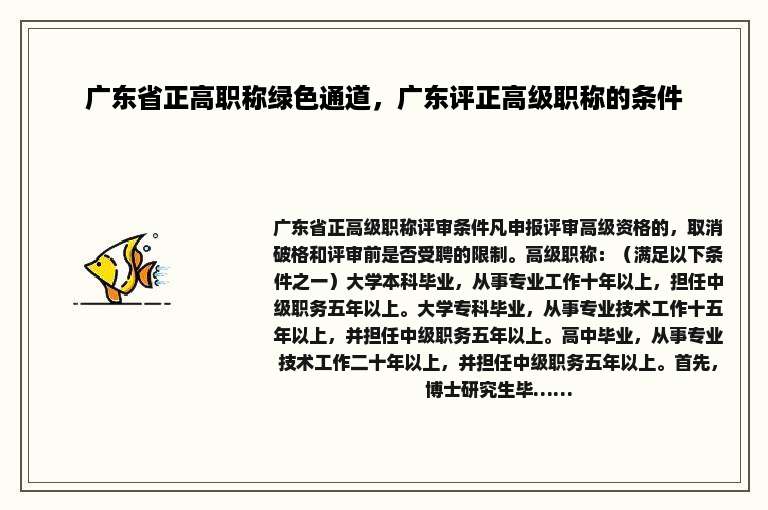 广东省正高职称绿色通道，广东评正高级职称的条件