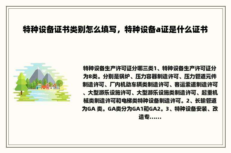 特种设备证书类别怎么填写，特种设备a证是什么证书