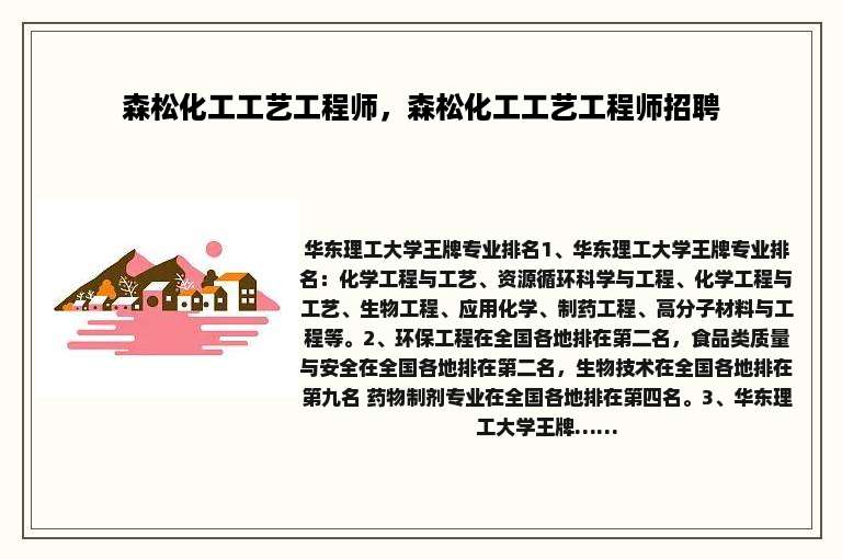 森松化工工艺工程师，森松化工工艺工程师招聘