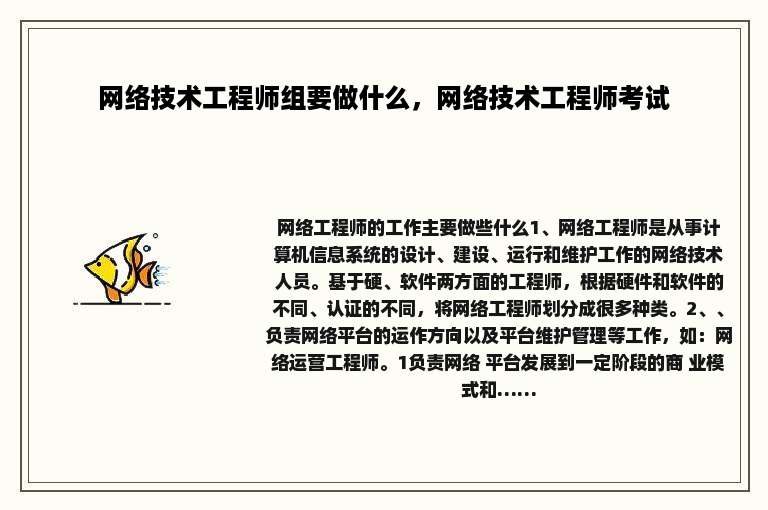 网络技术工程师组要做什么，网络技术工程师考试