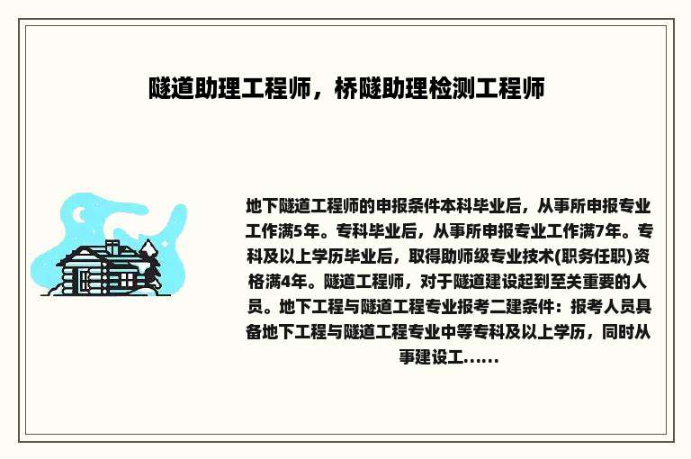 隧道助理工程师，桥隧助理检测工程师