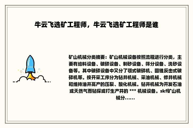牛云飞选矿工程师，牛云飞选矿工程师是谁