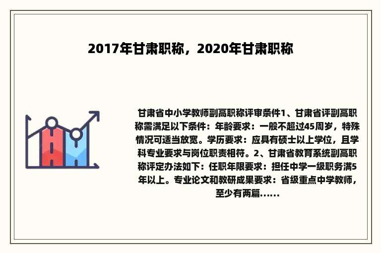 2017年甘肃职称，2020年甘肃职称