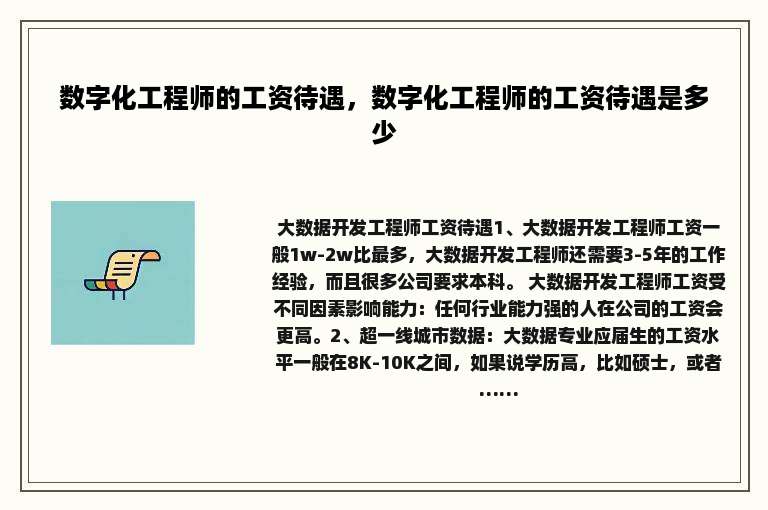 数字化工程师的工资待遇，数字化工程师的工资待遇是多少