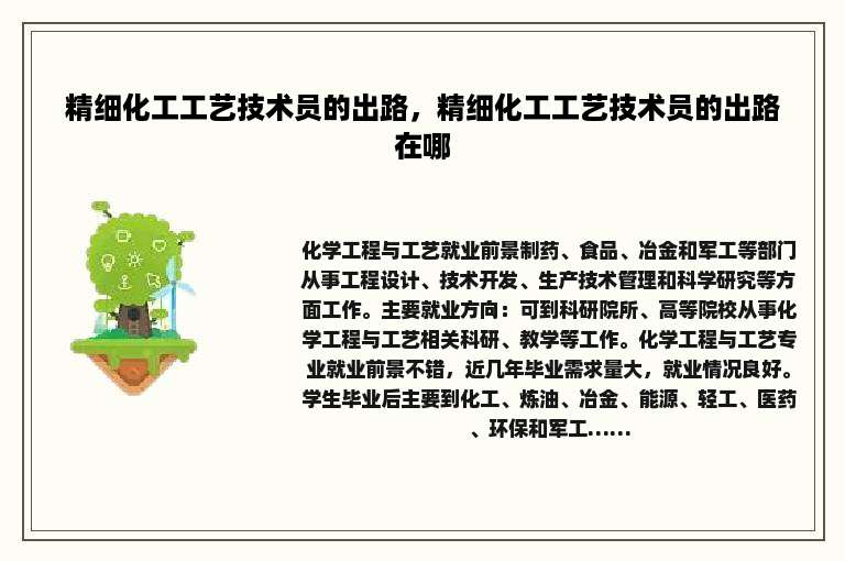 精细化工工艺技术员的出路，精细化工工艺技术员的出路在哪