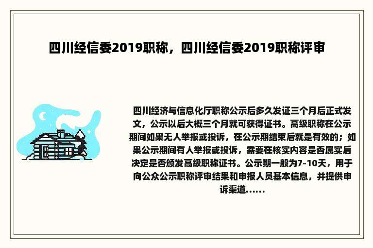 四川经信委2019职称，四川经信委2019职称评审