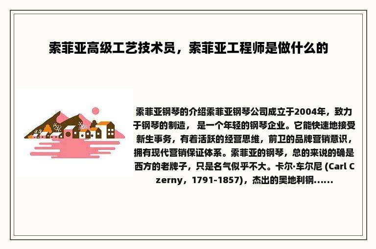 索菲亚高级工艺技术员，索菲亚工程师是做什么的