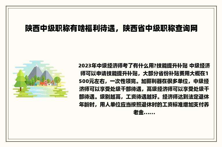 陕西中级职称有啥福利待遇，陕西省中级职称查询网