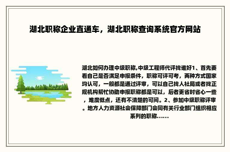湖北职称企业直通车，湖北职称查询系统官方网站