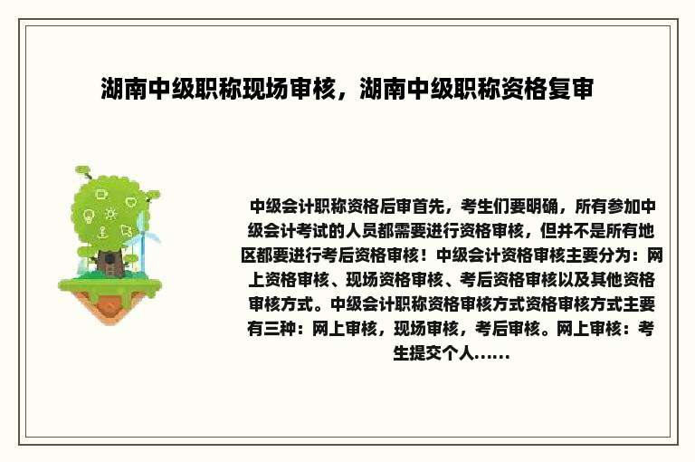 湖南中级职称现场审核，湖南中级职称资格复审