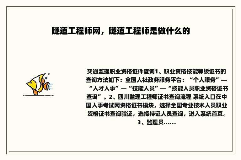 隧道工程师网，隧道工程师是做什么的