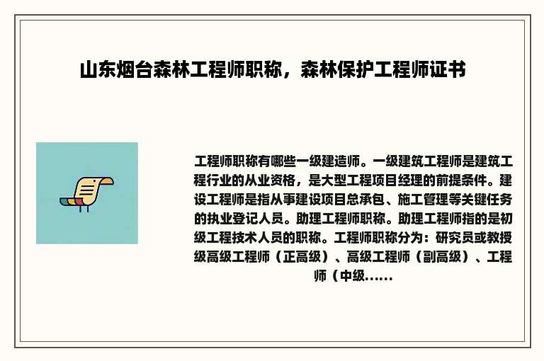 山东烟台森林工程师职称，森林保护工程师证书
