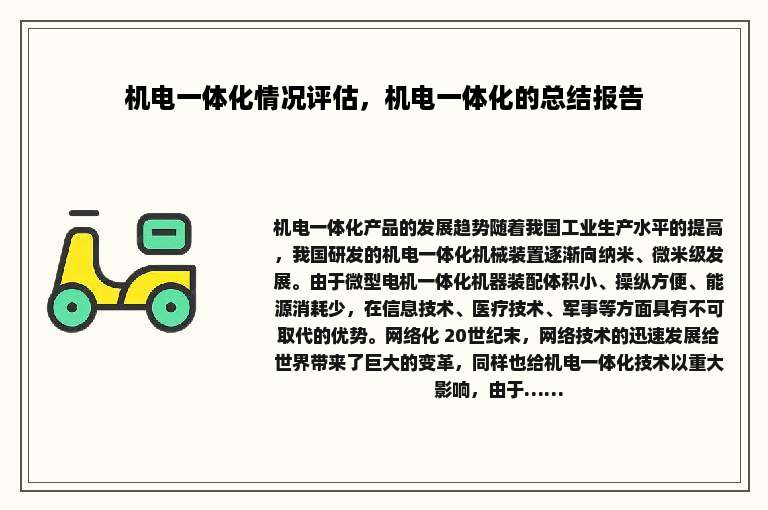 机电一体化情况评估，机电一体化的总结报告