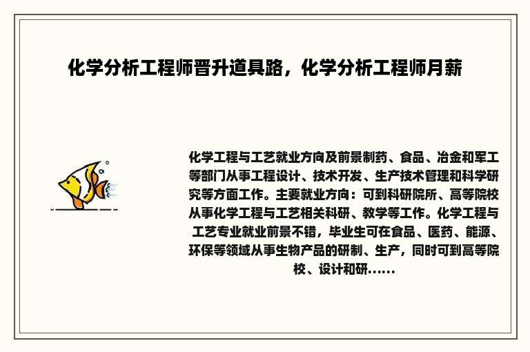 化学分析工程师晋升道具路，化学分析工程师月薪