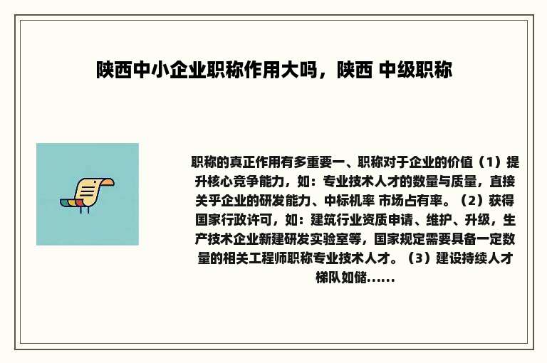 陕西中小企业职称作用大吗，陕西 中级职称