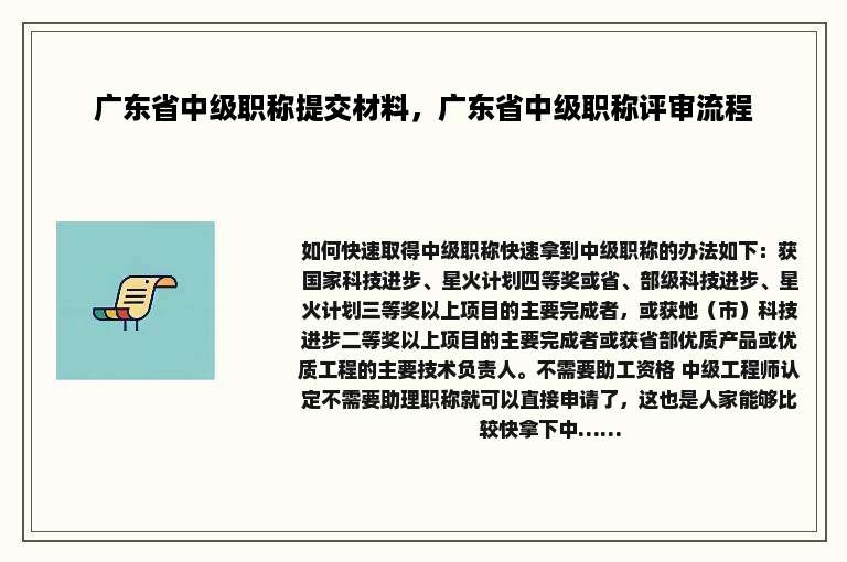 广东省中级职称提交材料，广东省中级职称评审流程