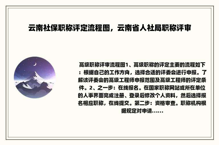 云南社保职称评定流程图，云南省人社局职称评审