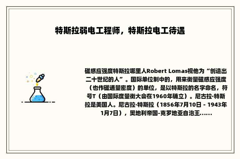 特斯拉弱电工程师，特斯拉电工待遇