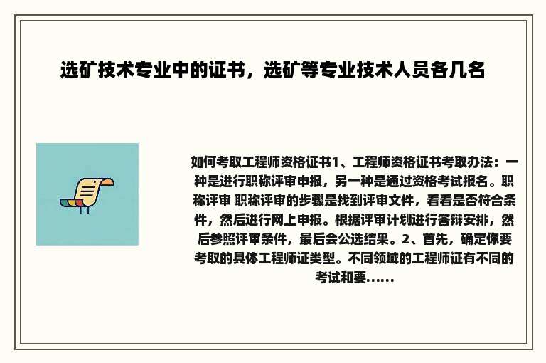 选矿技术专业中的证书，选矿等专业技术人员各几名