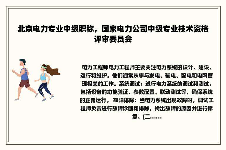 北京电力专业中级职称，国家电力公司中级专业技术资格评审委员会
