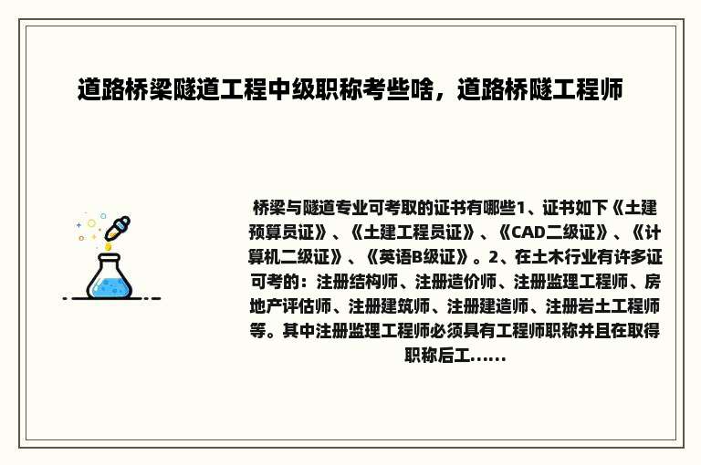道路桥梁隧道工程中级职称考些啥，道路桥隧工程师
