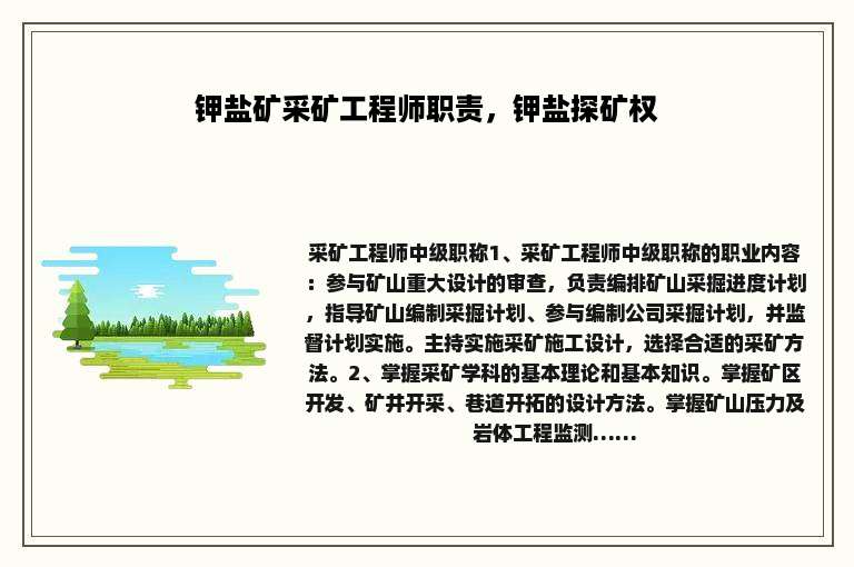 钾盐矿采矿工程师职责，钾盐探矿权