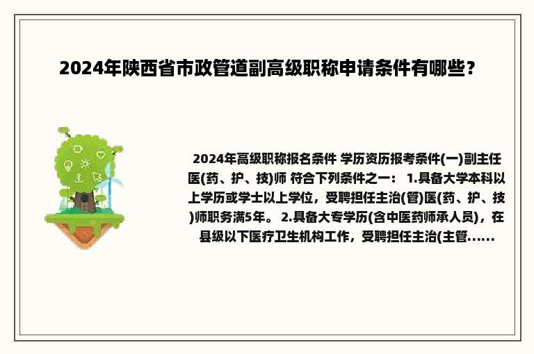 2024年陕西省市政管道副高级职称申请条件有哪些？