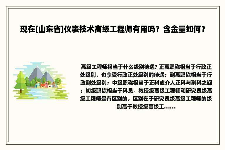 现在[山东省]仪表技术高级工程师有用吗？含金量如何？