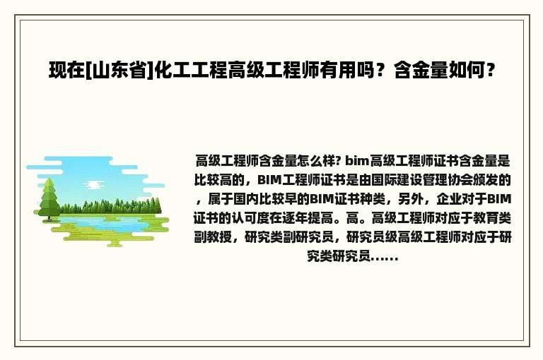 现在[山东省]化工工程高级工程师有用吗？含金量如何？