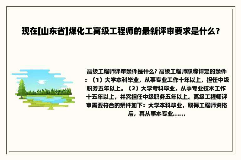现在[山东省]煤化工高级工程师的最新评审要求是什么？
