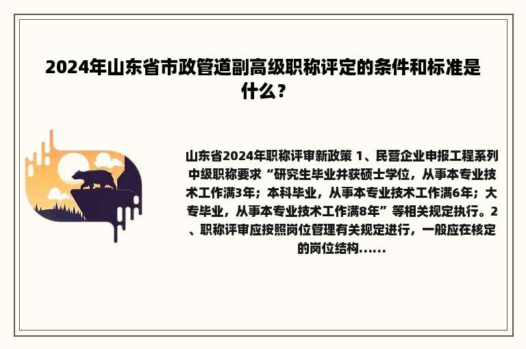 2024年山东省市政管道副高级职称评定的条件和标准是什么？