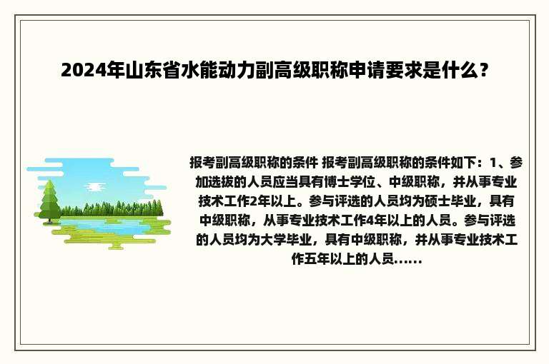 2024年山东省水能动力副高级职称申请要求是什么？