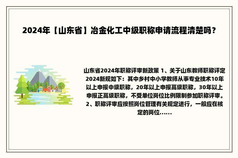 2024年【山东省】冶金化工中级职称申请流程清楚吗？