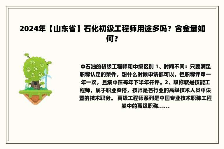 2024年【山东省】石化初级工程师用途多吗？含金量如何？