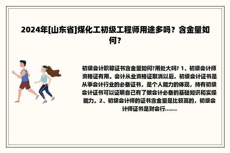 2024年[山东省]煤化工初级工程师用途多吗？含金量如何？