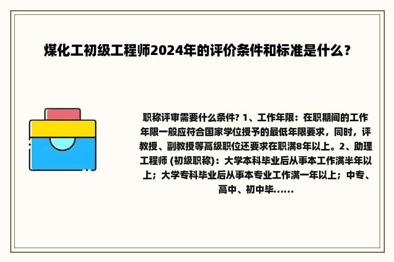 煤化工初级工程师2024年的评价条件和标准是什么？
