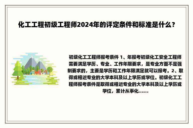 化工工程初级工程师2024年的评定条件和标准是什么？