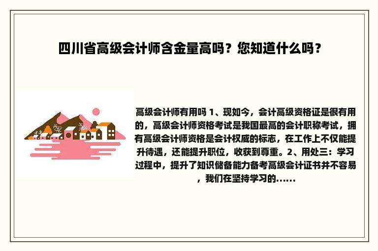 四川省高级会计师含金量高吗？您知道什么吗？