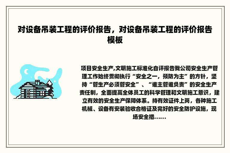 对设备吊装工程的评价报告，对设备吊装工程的评价报告模板