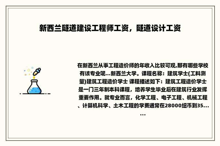新西兰隧道建设工程师工资，隧道设计工资