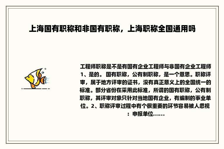上海国有职称和非国有职称，上海职称全国通用吗