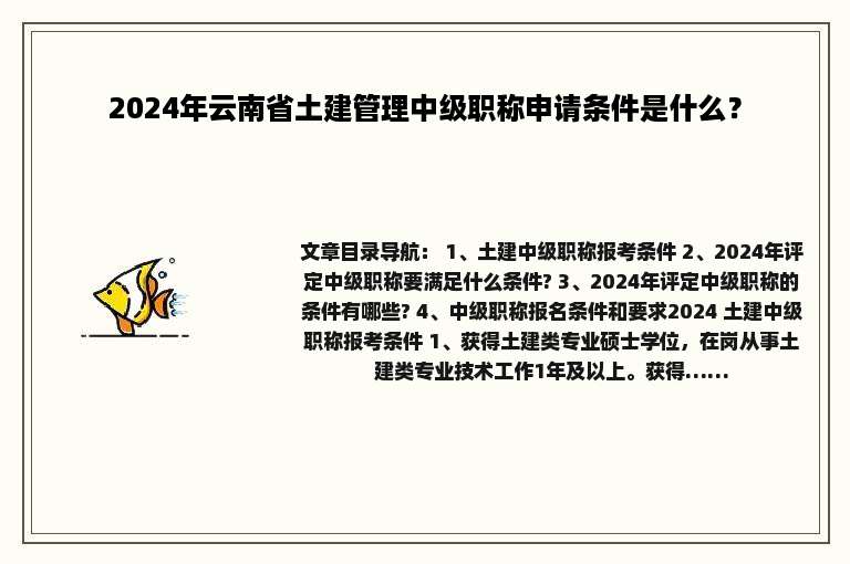2024年云南省土建管理中级职称申请条件是什么？
