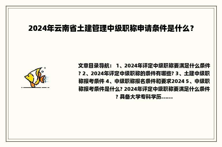2024年云南省土建管理中级职称申请条件是什么？