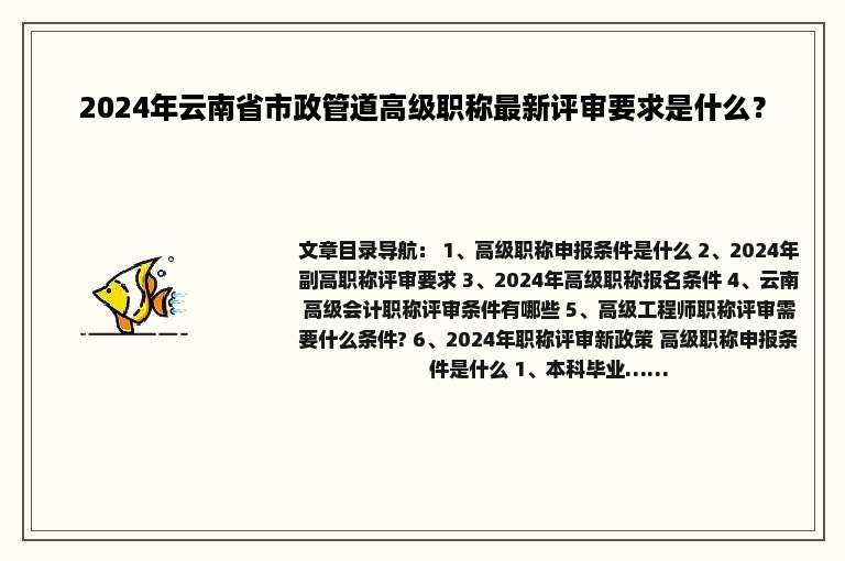 2024年云南省市政管道高级职称最新评审要求是什么？