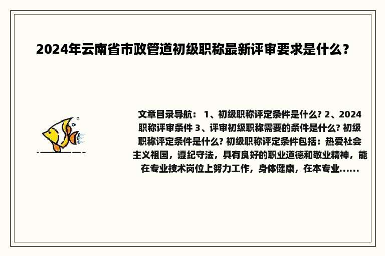 2024年云南省市政管道初级职称最新评审要求是什么？