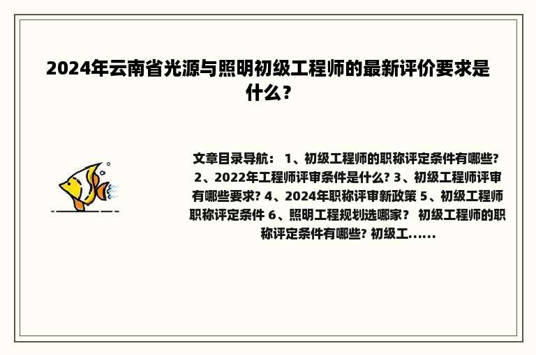 2024年云南省光源与照明初级工程师的最新评价要求是什么？