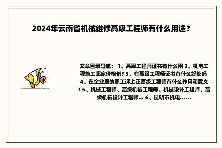2024年云南省机械维修高级工程师有什么用途？