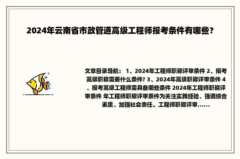 2024年云南省市政管道高级工程师报考条件有哪些？