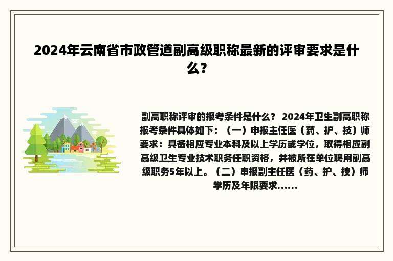 2024年云南省市政管道副高级职称最新的评审要求是什么？