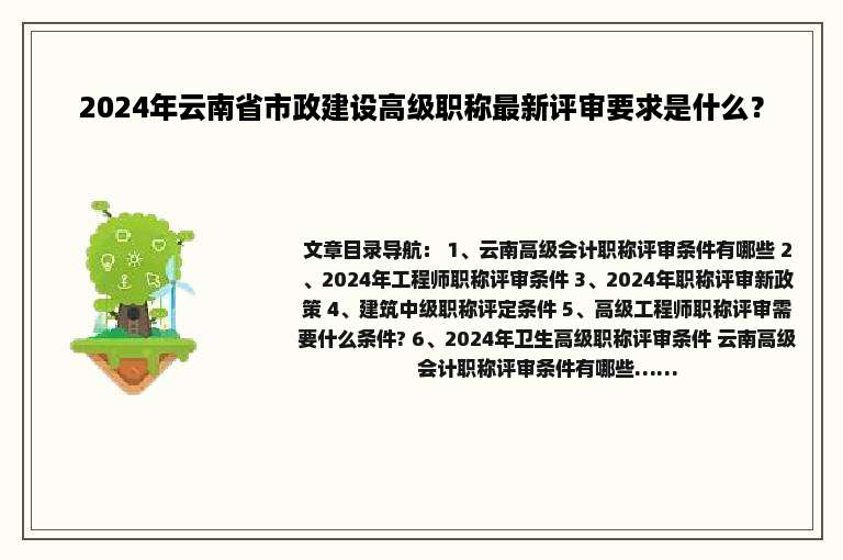 2024年云南省市政建设高级职称最新评审要求是什么？